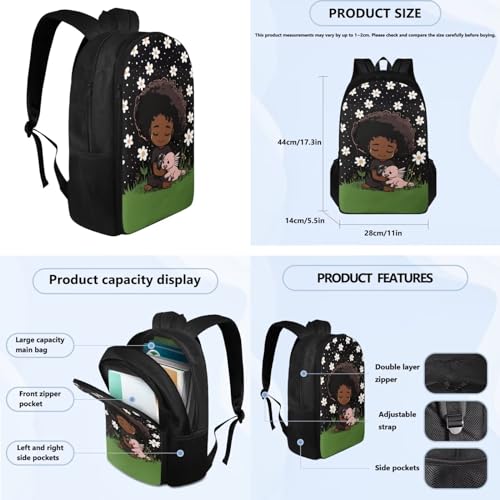 African Little Girl Pattern Backpack for Girls with Lunch Box Back to School Meadow Kids' Backpacks Daisy Kids Lunch Box with Water Bottle Holder School Bag Pencil Box Insulated Water Bottle Bag4