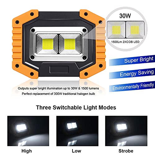 Rechargeable Work Light,FOSFIS 30W 1500 Lumens Ultra Bright Portable LED Work Lights with Stand Battery Operated Flood Light for Garage Outdoor Camping Emergency and Work Site Lighting (Yellow/2Pack) - Image 3