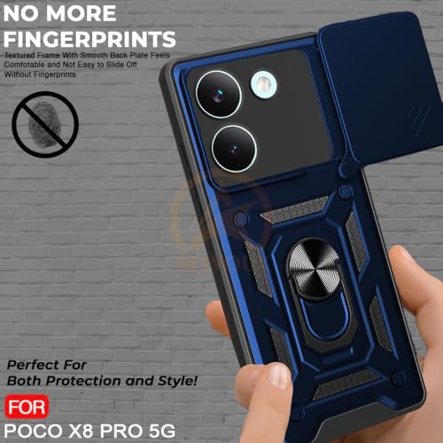 Image of AESTMO Tough Armor Mi Redmi Turbo 5 5G / Poco X8 Pro 5G Bumper Back Case Cover | Ring Holder & Sliding Camera Shield Cover | 360 Degree Protection Back Case Cover (Blue)