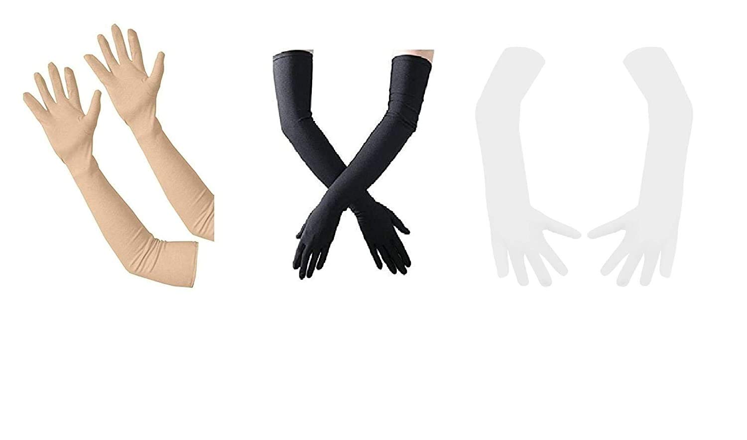 MAGIC Men's and Women's Cotton Hand UV Protective Gloves From Sun Burn/Heat/Pollution I Full Hand Biking & Driving Dust & Sun Protection Gloves - (Black,White & Skin)-(Pack of 03)-image-17