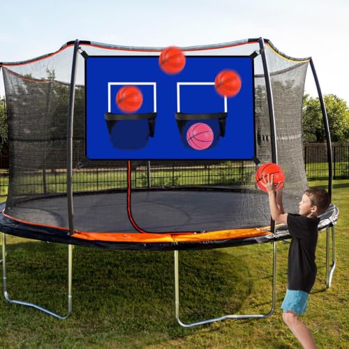 Buts de basket extérieur double pour trampoline avec filet amovible imperméable de jeu - 2