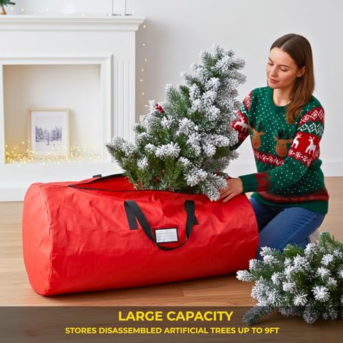 Sac de rangement pour sapin de Noël – Peut contenir jusqu'à 2,7 m de sapin de Noël artificiel démonté, matériau imperméable durable avec fermeture éclair et poignées de transport – vue 4