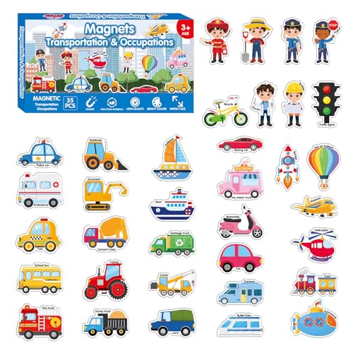 CELAENO 乗り物 交通工具 マグネットステッカー 冷蔵庫 ホワイトボード 教育知育 磁気 強力ステッカー 35pcs (交通工具)