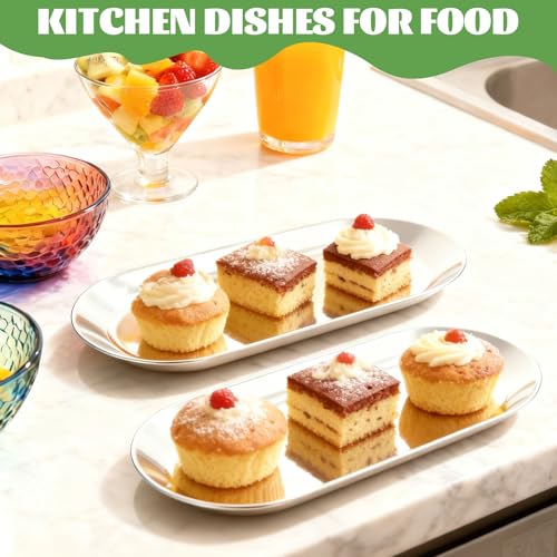 AKOLAFE 10PCS Stainless Steel Serving Tray Set Silver Platters for Serving Food Extra Small Metal Trays Decorative 7" Long Plate Oval Storage Tray Thickened Serving Dishes for Party Buffet Sushi Snack by AKOLAFE - Image 3