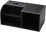 KINGFOM Organisateur de bureau fournitures de bureau Caddy Pu en cuir boîte de stockage multifonctions stylo/pencil, téléphone cellulaire, cartes de nom d'entreprise support de télécommande avec petit tiroir noir