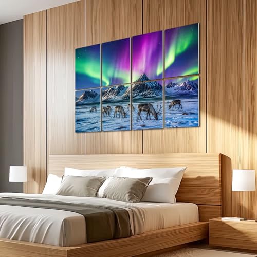 8 Pack Paneles Acústicos Decorativos Absorbentes de Sonido Verde Vibrante y Magenta Diseño Montañas Nevadas con Reno 48"x32" miniatura 5