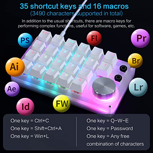 Koolertron One-Handed Macro Mechanical Keyboard, Single Handed Gaming Keypad with Fully Programmable Keys for Knobs and Keys (Red Switches),Portable 24-Keys with RGB Backlit for Games