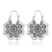 Bracet Vintage Gypsy Hammered Antique Silver Lotus Flower Hoop Earrings for Women (Silver)