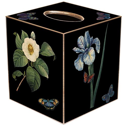 Black White Floral Paper Mache Tissue Cover Box