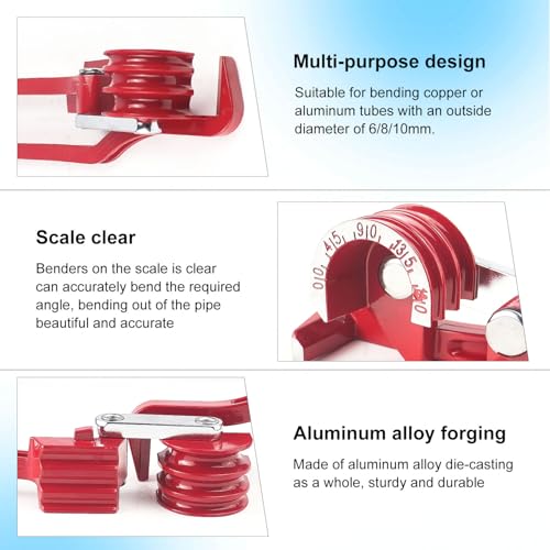 Miniatura 3 de Dobladora De Tubos De 6 8 10 Mm, Puede Doblar Con Precisión En Ángulos De 0 45 90 135 180 , Con Cortador De Tubos Y Herramienta Desbarbadora, Para Tubos De Cobre Y Tubos De Aluminio Rojo