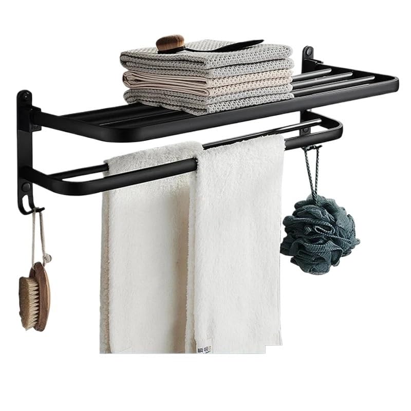 Porte-serviettes à double couche mobile en aluminium noir gain de place