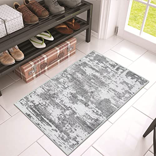 JURLEA Hallway Runner Rug Non-Slip Carpet Runner for Hallways Kitchen Living Room No Shedding Washable Lightweight Long Runners Rug (Cream/Grey