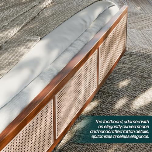 Image of Bme Nancy Signature Bed Frame, King Bed Frame and Headboard Unique Geometric, Mid Century Modern, Solid Acacia Wood, No Box Spring Needed, 12 Strong Wood Slats Support, Easy Assembly, Dark Chocolate