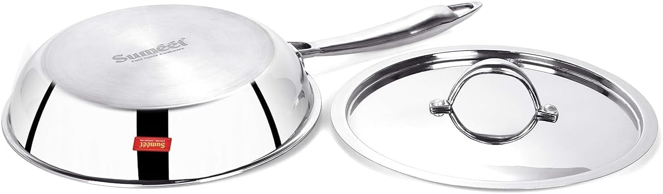Sumeet Cook Smart TriPly SAS (Steel-Aluminium-Steel - 3 Layers) Fry Pan with Lid - 1.9 LTR - 24Cm