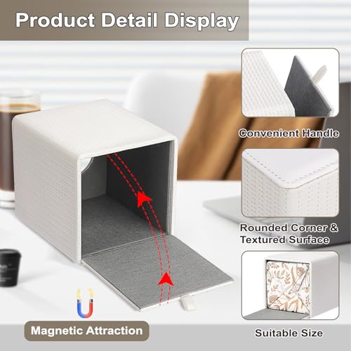 Sumnacon Square Tissue Box Cover with Magnetic Closure, PU Leather Modern Tissue Holder with Embossed Tactile Surface, Decorative Tissue Dispenser for Bathroom Countertop Bedroom Office Desk