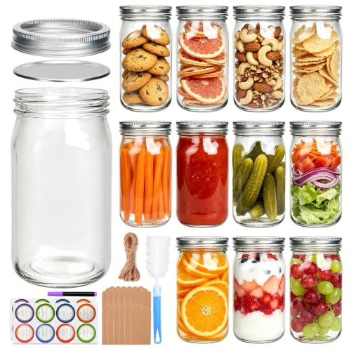 Accguan 12Pack 32oz Regular Mouth Mason Jars with Airtight Lids, Leak-proof