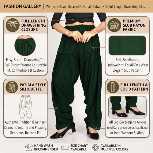 Image of FASHION GALLERY Women's Rayon Relaxed Fit Patiala Salwar with Full Length Drawstring Closure Type and Flexible Waist | Patiala Pant for Woman Free Size Fit Upto XXL