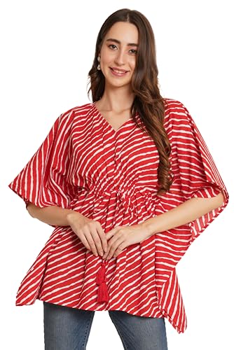 Image of COTLAND Fashions Jaipuri Cotton Kimono Sleeves Printed Longline Kaftan Top for Women