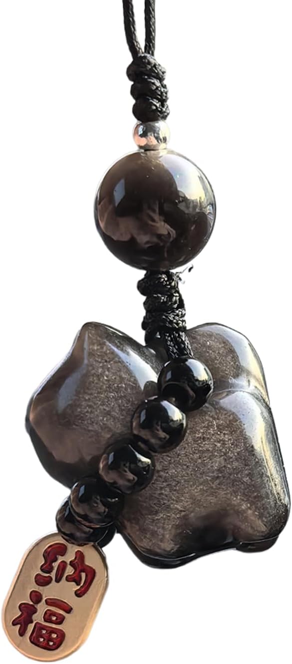 RICHRAIN Obsidian Black Cat Figurine for Women Bag Charm Crystal Pendant,Cat Trinkets