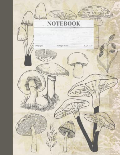 Mushroom Notebook: Vintage Style Composition Writing Pad Featuring Mushrooms, College-Ruled for Adults and Teens