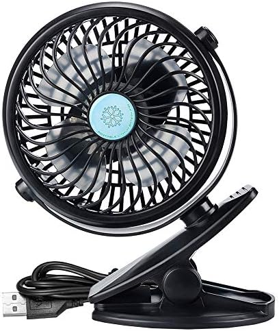 USB Clip fan Rechargeable Battery Operated Mini Desk Fan for Baby Pram, Office, Home, Travel, Camping (Black)