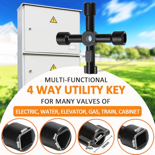 Image of Winisok 28 Inch Water Meter Key With 4 Way Multi Functional Utilities Key, Enforced Rebar Water Shut Off Tool Wrench T handle for Curb Main and Water Meters