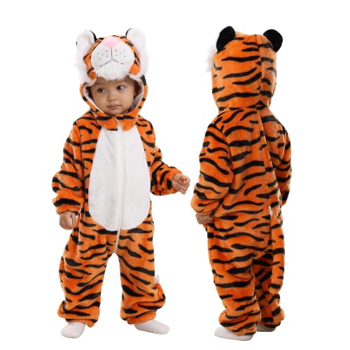 Doladola Babys Hooded Onesie Cartoon Animal Romper Baby Loungewear Newborn Outfits Jumpsuit(3-6 Months Orange Tiger)