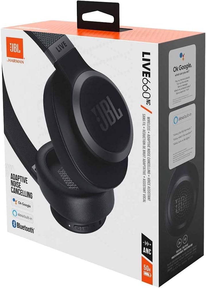 JBL Live 660NC Wireless Over Ear Noise Cancelling Headphones, Powerful JBL Signature Sound, ANC + Ambient Aware, Voice Assistant, 50H Battery, Comfortable Fit, Carrying Pouch - Black, JBLLIVE660NCBLK