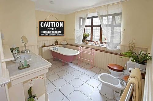 Miniatura 7 de SEIFUD Caution This Is a Kids Bathroom I Have No Control in Here, 11 x 6 pulgadas, letrero colgante de madera para baño, letreros de baño,