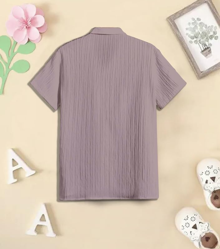 Image of Vikita Enterprise Kid Boy's Cotton Solid Shirt with Spread Collar Neck Half Sleeves Button Closure Curved Hem Length | Shirt For Kids Boys