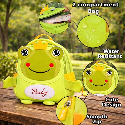 Image of WISHKEY Kids Bag for Boys & Girls (2-5 Years) Picnic Bags For Girls Water Resistant Tiger Cartoon lightweight Small Size with Safety Leash, Chest Buckle & Adjustable Straps Light Green