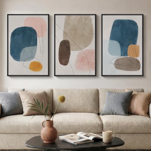 Large Framed Colorful Abstract Wall Art for Living Room, Set of 3, 24x36 In
