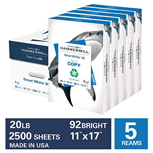 Hammermill Great White 30% Recycled 20lb Copy Paper, 11 x 17, 5 Ream