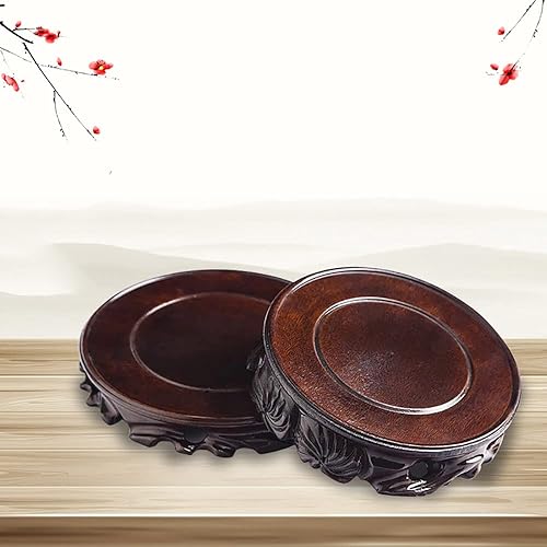 Miniatura 6 de Jarrón redondo de madera con base de palisandro para plantas, estatua de Buda, soporte de adorno de piedra, pedestal de artesanía antigua