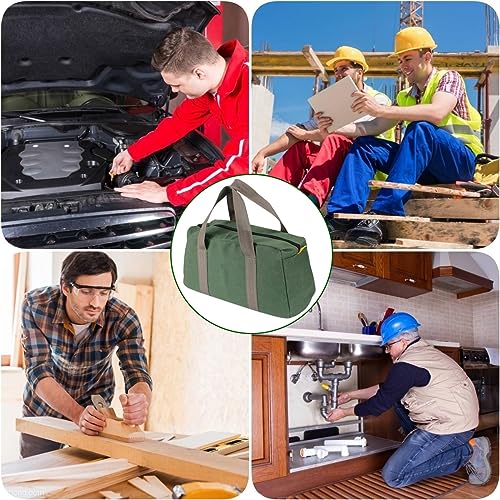 20 Inch Canvas Wide Mouth Tool Bag, Large Capacity Tool Storage Bags for Men, Small Tool Pouch, Tool Organizer Tote Bag for Storage Wrenches Pliers (Green - 20 inch) by Senvitate - Used condition - Image 5