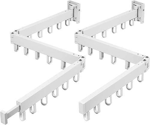 Layhit Estante de secado de ropa montado en la pared, 2 piezas, colgador retráctil plegable para ropa de casa, ganchos de anillo blancos resistentes