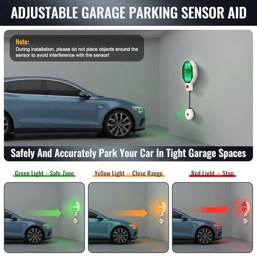 HappyAlley Garage Parking Sensor & Garage Parking Aid with LED Stop Light, Adjustable Ultrasonic Park Assistant for Car Stop Indicator with Red Yellow Green Display, 6"–6.5 ft (White) by HappyAlley - Image 2