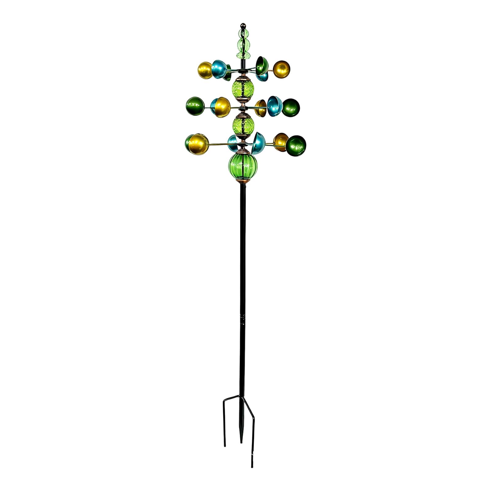 Windrad Garten Metall mit 2 gegenläufigen Rotoren, buntes Acryl-Windspiel 120 cm, kugelgelagert, Stabiler Gartenstecker mit Erdspieß, Terrasse und Balkon, dekorative Windskulptur