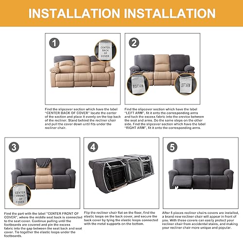 Image of Genina Recliner Cover Stretch Couch Covers, Sofa slipcover for Reclining Couch Thick Jacquard Furniture Protector Washable (Taupe, 3 Seat)