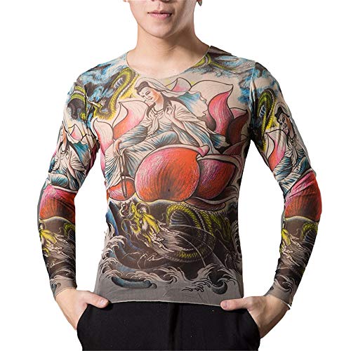 OMAS Hombres Tatuaje,Novedad Artes impresión de Manga Larga,Rock diseño Fiesta con Cuello Alto Camisa elástica Adecuado