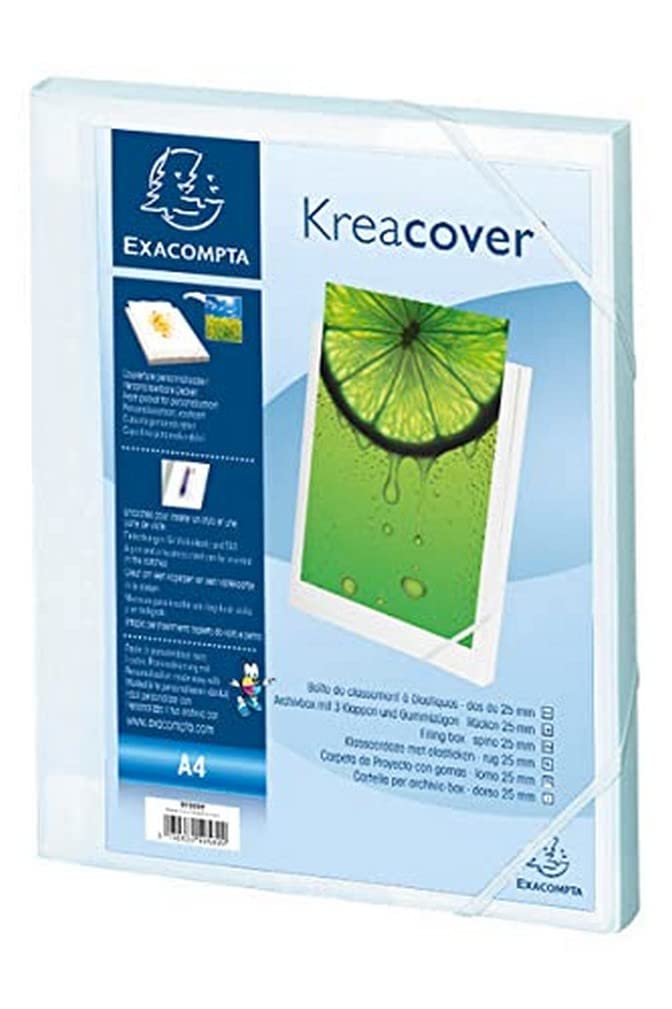 Exacompta 59589E 17er Pack Sammelbox KreaCover 25mm mit Gummizug aus blickdichtem Kunststoff mit Klarsichthülle am Vorderdeckel für DIN A4 Archivbox Heftbox Dokumentenbox Zeichenbox Sammelmappe weiß