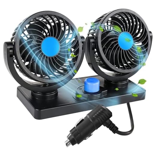 KINOWJI Car Cooling Air Fan, Electric Dual Head Cooling Air Circulator 360 Degree Rotatable Auto Fan for Sedan SUV/RV/Boat/Truck/Auto Vehicles (12V)