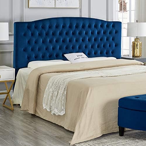 24KF Upholstered Button Tufted King Headboard and Velvet Fabric King/California King- Navy