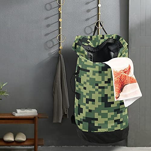 Camouflage Green Laundry Bag Large Heavy Duty Laundry Backpack For College Students Laundry Bag With Shoulder Straps Washable For Camp Traveling Waterproof #TOP4