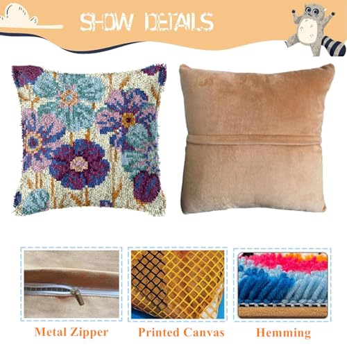 Image of EMISTEM Latch Hook Kits for Adults - Latch Hook Pillow Kits, Crochet Yarn Kit for Beginners, DIY Needlework Crafts Cover Case with Printed Canvas, Gift Packaging. (Daisy Flower,17x17 inch)