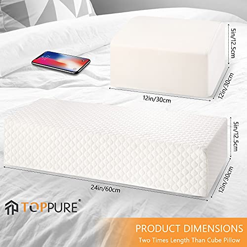 Toppure Cube Memory Foam Pillow Pro-Long For Side Sleepers, Snorers (24"/12"/5"), Soft But Supportive Cervical Pillow For Neck And Shoulder Pain Relief Sleeping, Rectangle Neck Pillow,White #TOP5