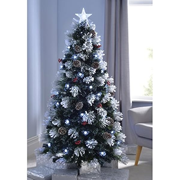 WeRChristmas Albero di Natale pre-illuminato in fibra ottica multifunzione con decorazione per alberi, glassato, 1,8 m