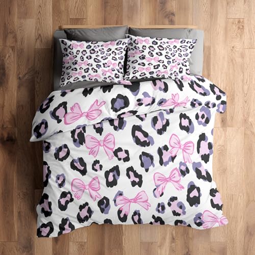 Parure de lit microfibre douce imprimé léopard et nœud rose de qualité supérieure - 2