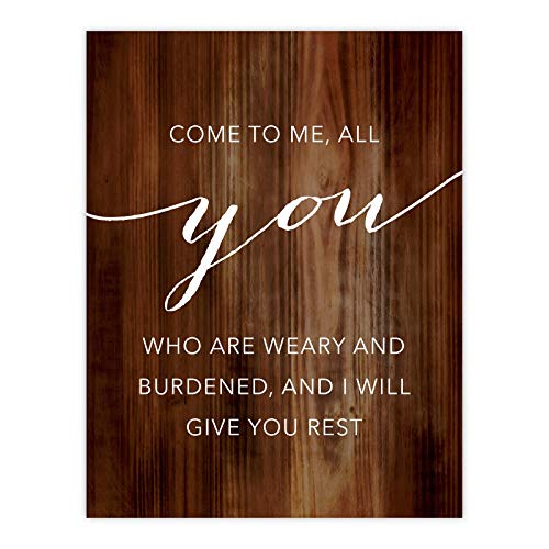 Andaz Press Christian Bible Verses 8.5x11-inch Wood Poster, Matt 11:28: Come to me, all you who are weary and burdened, and I will give you rest., 1-Pack