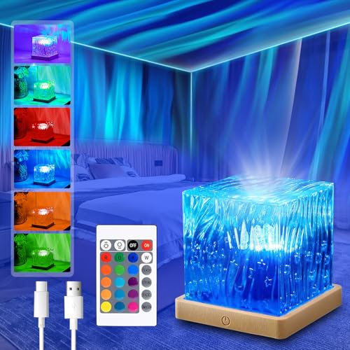 Proyector Estrellas, Lampara Aurora Boreal,Recargable 16 Colores Lampara Auroras Boreales Luz Nocturna Infantil con Control Remoto,Cubo Proyector Aurora Boreal Lampara para Niños y Adultos Habitacion